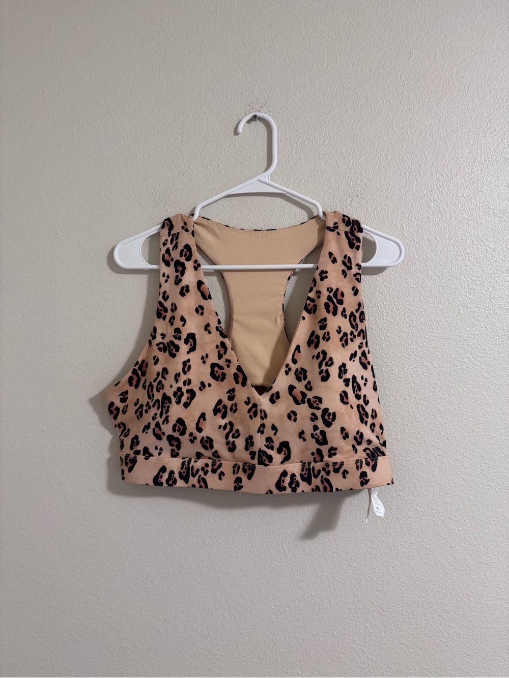 Fabletics Tan Leopard V-Neck Sports Bra